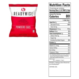 A bag of ReadyWise Powdered Eggs In a Bucket- 144 Total Servings (SHIPS IN 1-2 WEEKS) on a white background.