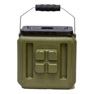 A Half AmmoBrick Olive by WaterBrick - 5-Pack - (SHIPS IN 1-4 WEEKS) cooler with a handle on it.