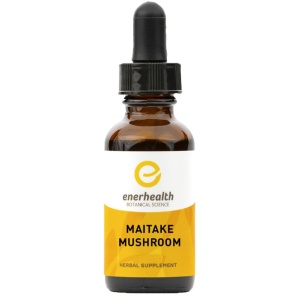 A bottle of Enerhealth Botanicals MAITAKE MUSHROOM EXTRACT on a white background.