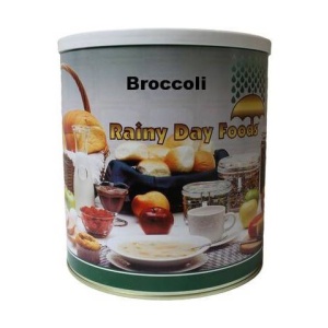 Dehydrated broccoli in a tin for rainy day food.