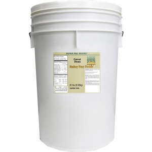 A white bucket with a white label on it.