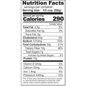 A nutrition label showing the nutrition facts of a product.