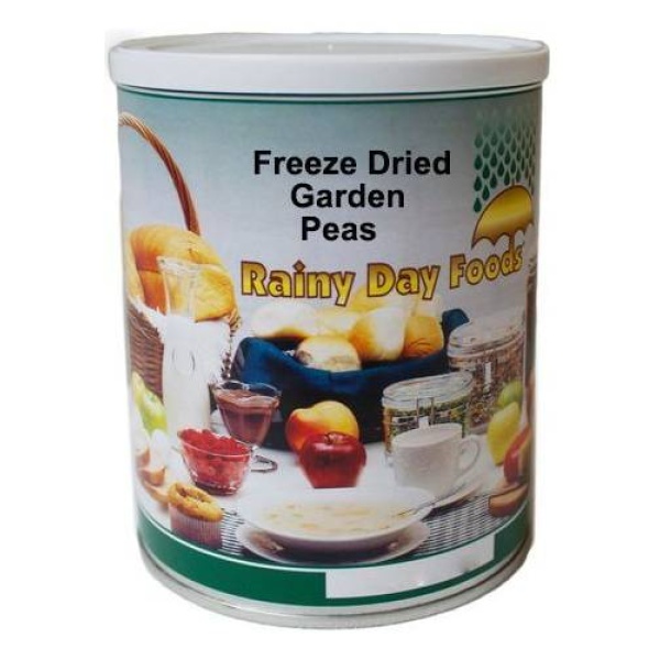 Rainy Day Foods freeze-dried garden peas: 5 oz #2.5 Can, 7 servings.