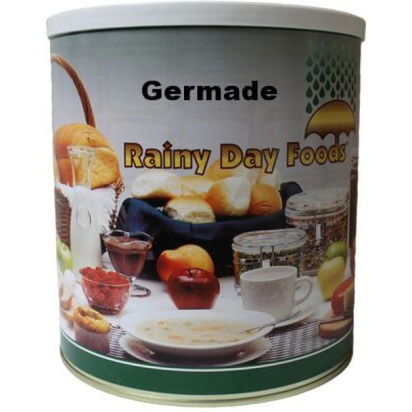 A tin of germade rainy day food.