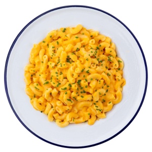 Mountain House Macaroni and Cheese Mylar Pouch - 2 Servings - (SHIPS IN 1-2 WEEKS) on a white plate.