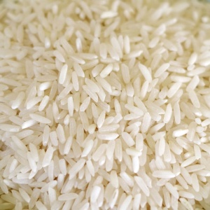 A close up of white rice for emergency food storage in a bowl.