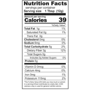 A nutrition label displaying the nutrition facts of an emergency food storage product.