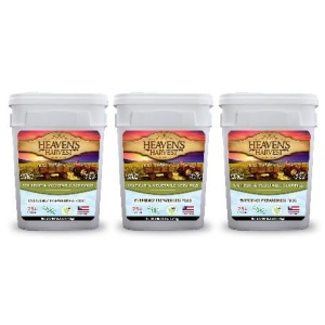 Three buckets of gluten-free and non-GMO grass fed beef jerky.