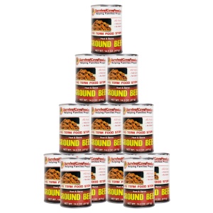 A stack of emergency food storage cans stacked on top of each other.