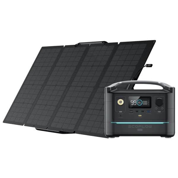 A portable solar panel with a battery and charger.