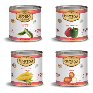 Four cans of heaven's vegetable harvest.