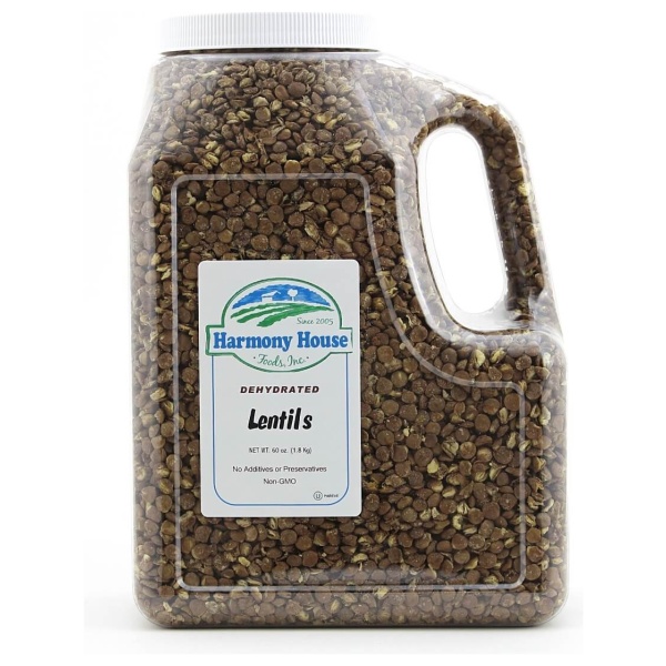 A jug of Harmony House Lentils.