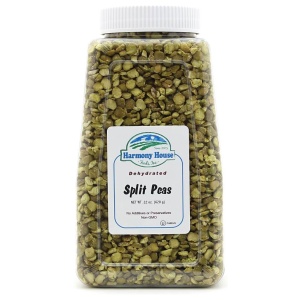 A jar of Harmony House Split Peas on a white background.