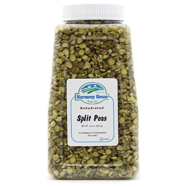 A jar of Harmony House Split Peas on a white background.