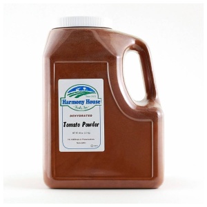 A gallon of Harmony House Tomato Powder on a white background.