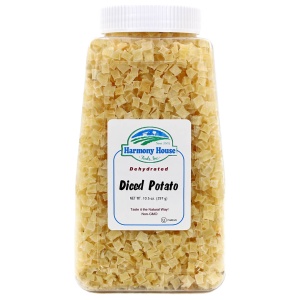 Diced (10.5 oz) Harmony House Dried Potatoes on a white background.