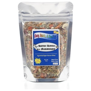 A bag of chia seeds on a white background.
