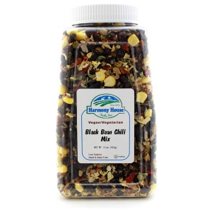 A black bean chili mix jar on a white background.
