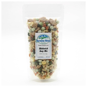 A bag of Harmony House Chickenish Soup Mix on a white background.