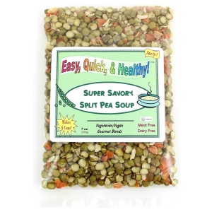 Easy cooking and healthy super bowl start with Harmony House Super Savory Split Pea Soup.