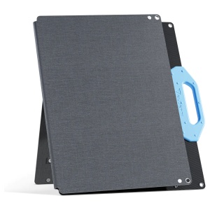 A gray ipad case with a blue handle, perfect for emergency food storage.