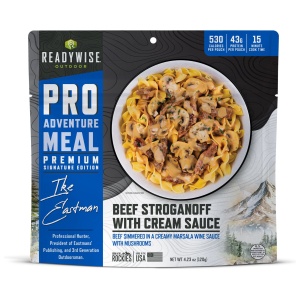 A package of emergency food storage pro meal pasta with beef and cream sauce.