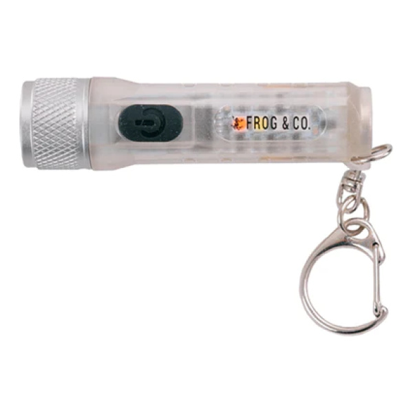 A Ultra-Mini LED Flashlight with a key chain attached to it, available from Frog & Co.