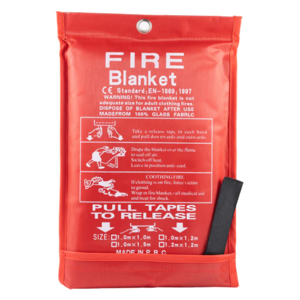 An Emergency Fire Blanket from Frog & Co. in a plastic bag.